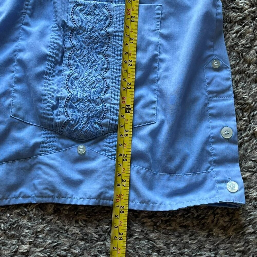 Van Heusen Blue Embroidered Short Sleeve Button-up Lg Shirt Western Boho Cowboy - Picture 6 of 6